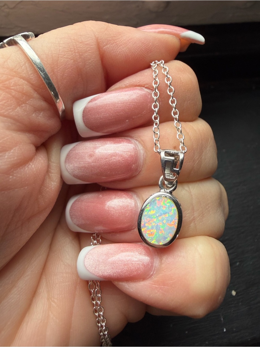 Sterling Silver Opal Pendant Necklace